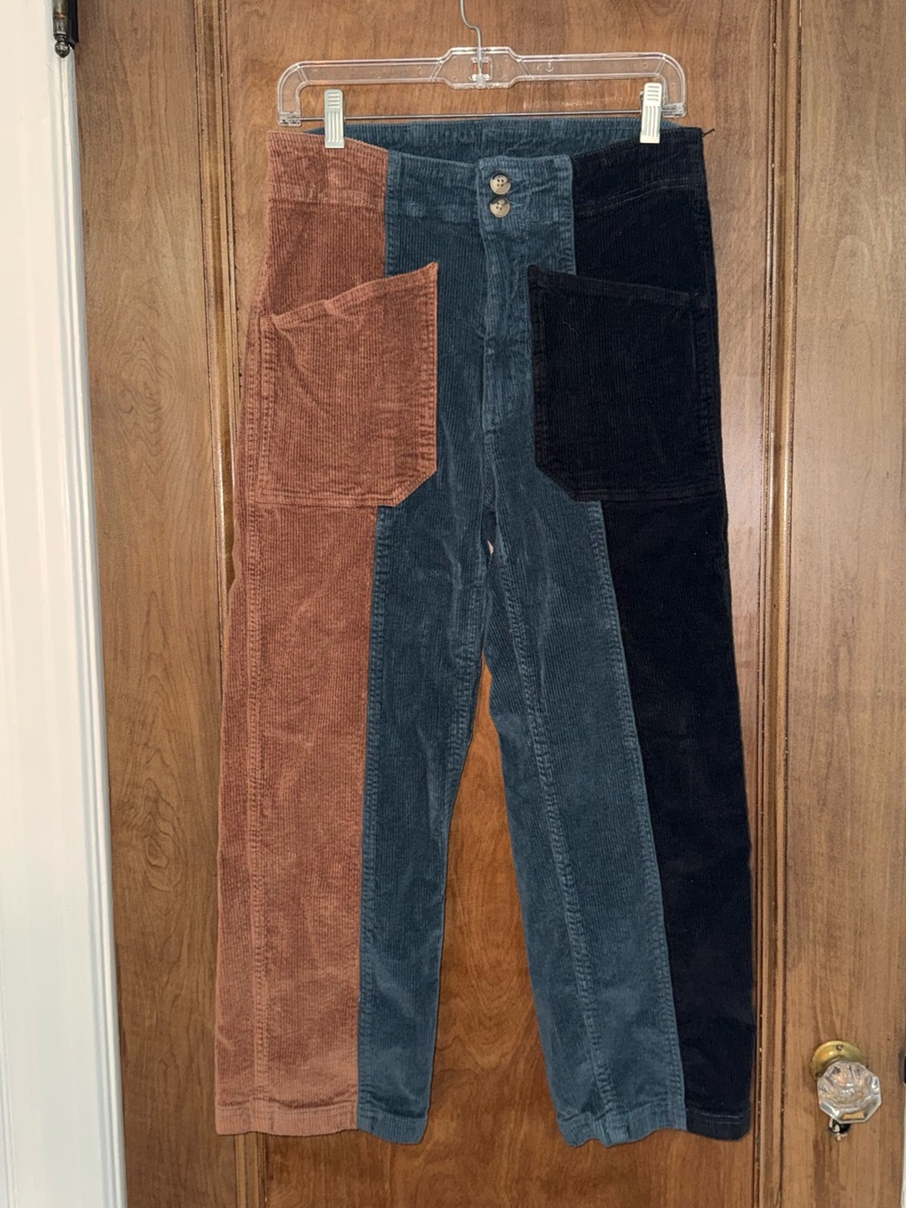 Kavu Women's Colorblock Corduroy Ankle Pants - Rust, Teal & Black
